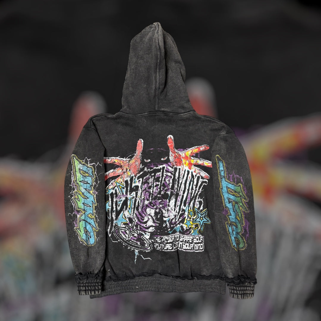 Brain Over Matter Heavy Graphic Zip-Up Hoodie