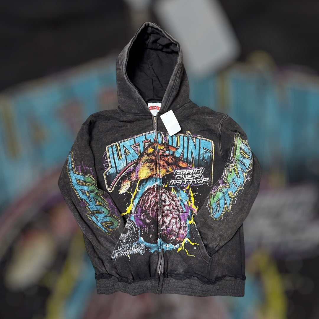 Brain Over Matter Heavy Graphic Zip-Up Hoodie