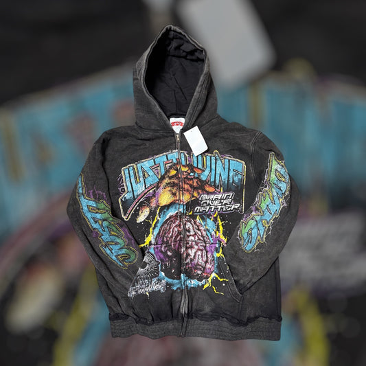 Brain Over Matter Heavy Graphic Zip-Up Hoodie